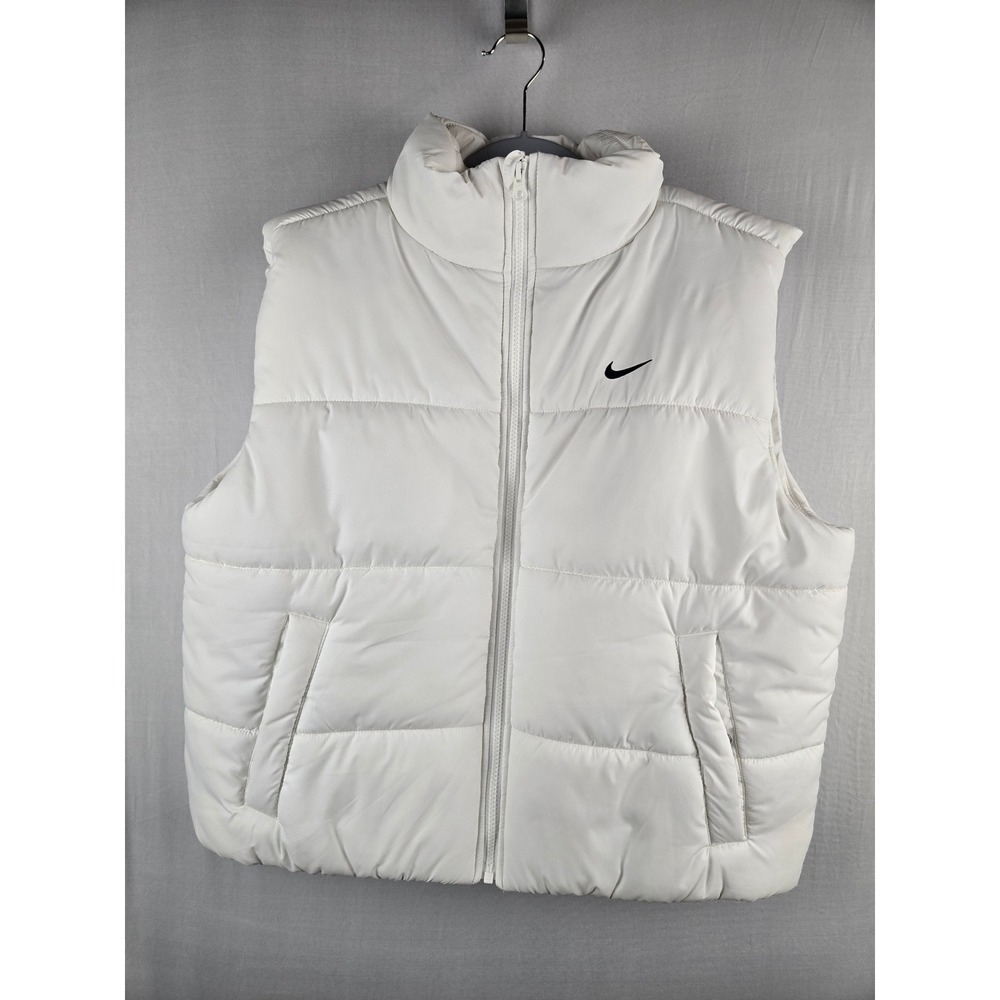 Nike Therma-FIT Puffer Vest White Full Zip Sleeveless Jacket Mens Medium